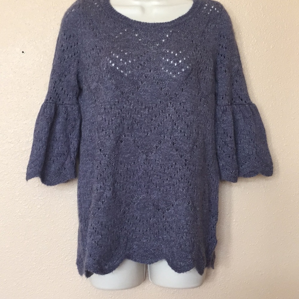 LC Lauren Conrad blue/gray scalloped sweater SM